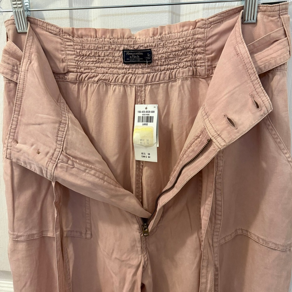NWT Abercrombie & Fitch A&F Large High Rise Paperbag Belted Pants Mauve Pink - Picture 3 of 16